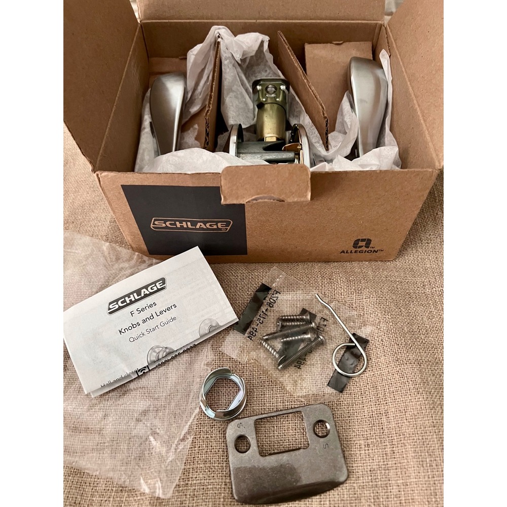 Schlage F Series Accent Hall and Closet Lever Satin Nickel Passage Door Handle